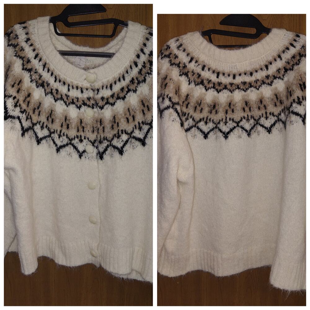 Joie soft nordic Wool Blend Fair Isle Ski Cardigan sweater XL